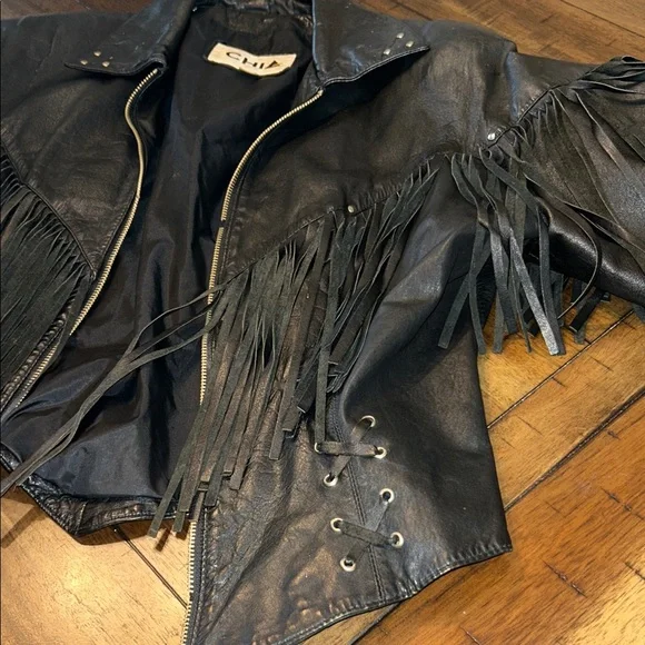 Chia 100% Leather Black Fringe Jacket – Women’s L - Picture 2 of 11
